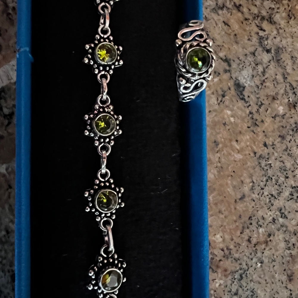 Peridot Bracelet and ring sterling silver